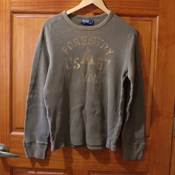 Polo by Ralph Lauren Faded Forestry Graphic Classic Green Crewneck Thermal Shirt - Picture 2 of 10